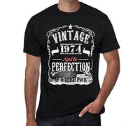 1974 Vintage Aged to Perfection Men's T-Shirt Birthday Gift (3XL, Deep Black)