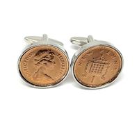 1975 50th Birthday/Anniversary one pence pence coin cufflinks HT SLV - Great birthday gift idea