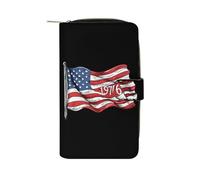 1976 U.S. Bicentennial Flag Leather Wallet Cloth Long Clutch with 12 Card Holder Handbag for Men Women