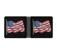1976 U.S. Bicentennial Flag Leather Wallet Slim Bifold Wallets PU Cloth with 12 Card Long Clutch Handbag for Men Women