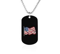 1976 U.S. Bicentennial Flag Memorial Necklace Medallion Pendant with Long Chain Stainless Steel Rectangle Dog Tag for Men Women