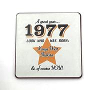 1977 - A great year. A Year You Were Born Coaster with Two Celebrities That Were Born In the Same Year. Gift, Present, Christmas, Birthday, Anniversary, Stocking Filler, Father's Day, Mother's Day