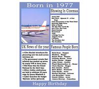 1977 birthday card, born in 1977 birthday card, read all about the year they were born, who was born in the same year and more.