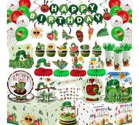 197Pcs Hungry Caterpillar Birthday Decorations, ALL-in-1 Serves 26 | Caterpillar Birthday Tableware with Plates Napkins Tablecloth Banner for The Very Hungry Caterpillar Birthday Decorations