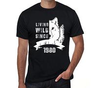 1980, Living Wild Since 1980 Men's T-Shirt Birthday Gift (3XL, Deep Black)