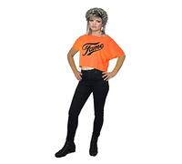 1980's 80's 1990's 90's Off The Shoulder Pop Icon Slogan Crop Top [Fame Orange L-XL]
