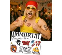 1980s American Wrestler Temporary Tattoos - 'Immortal', 'Hallowmania', & More | A4 Sheet of Fake Tattoos for Fancy Dress, Cosplay & Halloween