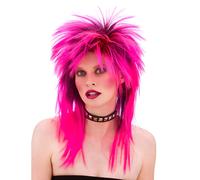 Womens 80's Spiky Pink Fancy Dress Wig