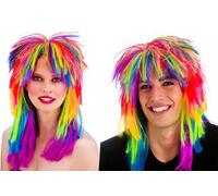 1980's Rainbow Rocker Mardi Gras Unisex Gay Pride Multi Colour Fancy Dress Wig