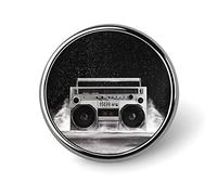 1980s Silver Retro Ghetto Blaster Round Brooch Pin, Unisex Smooth Surface Lapel Tie Pin, Lightweight Badge Jewelry Crafts Decor for Costume Accessory Men Women