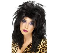 1980s Tina Turner Pop Star Wig Ladies Black Mullet 80s Fancy Dress Wig