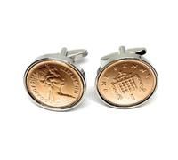 1984 41st Birthday/Anniversary 1 pence coin cufflinks - One pence cufflinks from 1984 for a 41st