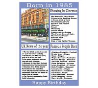 1985 birthday card, born in 1985 birthday card, read all about the year they were born, who was born in the same year and more.