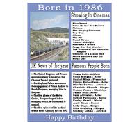 1986 birthday card, born in 1986 birthday card, read all about the year they were born, who was born in the same year and more.