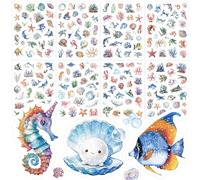 198Pcs Ocean Animals Stickers Set, Vinyl Stickers with Glitter Film, Waterproof Adhesive Shark Sticker, Fish Sticker for Kids, Marine Life Decals Decor for Scrapbook, Bottles and Laptops