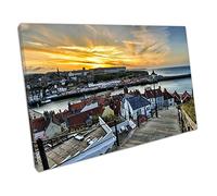 199 steps Whitby Church Stairs Harbor Town England Ready to Hang Wall Art Print Picture For Home Office Decor 61x41cm (24x16In)