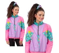 Smiffy's Women's Windbreaker Jacket 80s Pastel Neon Retro Costume Pink and Purple Large