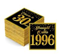 1996 30th Birthday Napkins, Black Gold 30th Birthday Decorations for Men Woman Cheers to 30 Years Straight Outta 1996 Anniversary Party Cocktail Napkins Disposable 50PCS, 6.5x6.5 Inches