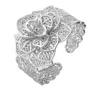 19Cm Adjustable 3D Hollow Leaves Pattern Cuff Bangle for Women Bohemian Ethnic Style Copper Alloy Open Bracelet
