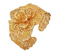 19Cm Adjustable 3D Hollow Leaves Pattern Cuff Bangle for Women Bohemian Ethnic Style Copper Alloy Open Bracelet