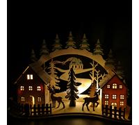 19cm Battery Operated Light up Warm White Christmas Winter Wooden Village Scene with Reindeer
