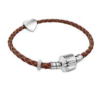 19cm Ladies Womens Leather Starter Charm Bracelet with Silver Heart and Gift Box Size Small (Brown)