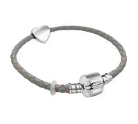 19cm Ladies Womens Leather Starter Charm Bracelet with Silver Heart and Gift Box Size Small (Grey)