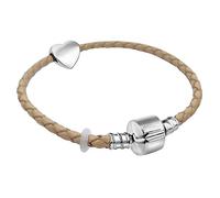 19cm Ladies Womens Leather Starter Charm Bracelet with Silver Heart and Gift Box Size Small (Oatmeal)