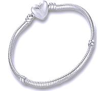 19cm Pandora Style Heart Clasp Charm Bracelet Silver Stainless Steel