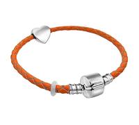 19cm Womens Leather Starter Charm Bracelet with Silver Heart and Gift Box (Orange)