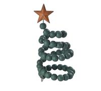 19cm Wooden Beaded Christmas Tree Desktop Ornament with Star Topper for Holiday Home Decor in Green, Wood and White Colors(GREEN)