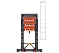 19ft Telescoping Extension Ladder - Lightweight Aluminum Multi-Purpose for Indoor/Outdoor Use Stabilizer Bar & Casters Compact Collapsible Design for Safe Home & Rooftop Access
