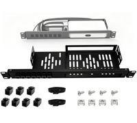 19in 1U Metal Rack Mount for Ubiquiti UCG-Fiber & UXG-Fiber Gateway- Hinged Rack Tray with 7 rj45 Keystone Jack cat6, Power Bay