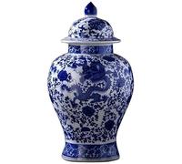 19inch Blue and White Dragon Ceramic Ginger Jar Vase for Home Decor, China Style Ceramic Ginger Jars Vase with Lid Porcelain