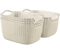 19L Knit Large Rectangular Storage Basket, White | Decorative Plastic Baskets with Handles | Household Organizers for Kitchen, Countertop, Cabinets, Pantry, Bedrooms, Bathrooms Organization (3)