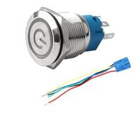 19mm 110-220V LED Power Symbol ON-OFF Push Button Switch, Latching Metal Waterproof for Automotive and Industrial Use, Red/Blue/Green/Yellow/White LED Option