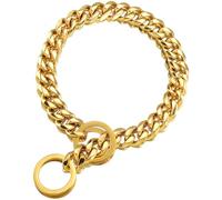 19mm 18K Gold Cuban Link Chain Collar - Lightweight & Durable Dog Collar with O-Ring Clasp - Fits 10" to 26" Neck (9 Sizes) - Hypoallergenic Pet Jewelry (14 Inch)
