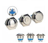 19mm 1NO Momentary High Flat Head Reset Metal Push Button Switch Screw Terminal 1Pcs(Flat Head)