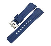19mm 20mm Rubber Watchband 21mm 22mm Fit for Omega Moon Watch Speedmaster AT150 Seamaster 300 Curved End Rubber Strap (Color : Rubber Blue Silver, Size : 20mm)