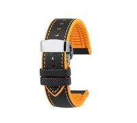 19mm 21mm 22mm Nylon Rubber Bottom Watch Strap Compatible With Longines Conquest HydroConquest L3.781 642 742 782 Sports Diving Watchband(Black yellow-S,21mm-width)
