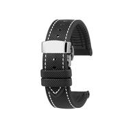 19mm 21mm 22mm Nylon Rubber Bottom Watch Strap Compatible With Longines Conquest HydroConquest L3.781 642 742 782 Sports Diving Watchband(Black white-S,20mm-width)