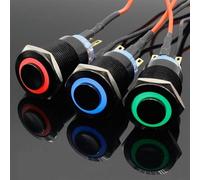 19mm Metal Black Press Button Led Power Mark Lamp Button Momentary/Latching Control PushButton Switch High Head 1Pcs(Blue,24V)