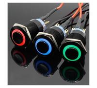19mm Metal Oxide Black Button LED Power Sign Light Button Momentary/Latching Control Push Button Switch High Head(Red,Locking,5V)