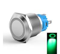 19Mm Metal Push Button Switch Momentary Flat Head, With Ring LED Indicator, 110-220V Rated Voltage, Stainless Steel IP66 Weatherproof IK09 Vandal Resistant(Green)