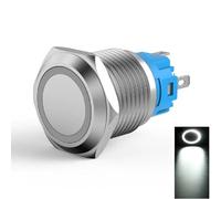 19Mm Metal Push Button Switch Momentary Flat Head, With Ring LED Indicator, 110-220V Rated Voltage, Stainless Steel IP66 Weatherproof IK09 Vandal Resistant(White)