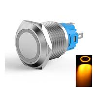 19Mm Metal Push Button Switch Momentary Flat Head, With Ring LED Indicator, 110-220V Rated Voltage, Stainless Steel IP66 Weatherproof IK09 Vandal Resistant(Yellow)
