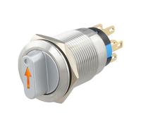 19mm Momentary Rotary Push Button Switch 3 Position 2NO 2NC 3-6V with LED Indicator IP66 Waterproof for Industrial Equipment, CNC Machines, Marine Vessels, Silver