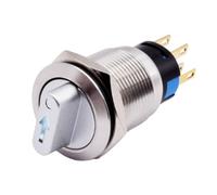 19mm Momentary Rotary Switch 3 Position 2NO 2NC 12-24V with LED Indicator, IP66 Waterproof Stainless Steel 304 for Industrial Equipment CNC Machines, Red/Yellow/Blue/Green/White Light