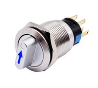 19mm Momentary Rotary Switch 3 Position 2NO 2NC 3-6V with LED Indicator, IP66 Waterproof for Industrial Equipment, CNC Machine, Ship - Stainless Steel 304, IK09 Rated, 300000 Cycle Mechanical Life