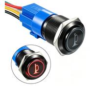 19mm Raised Speaker Horn Momentary Push Button Switch 12V Red Led Light Black Stainless Steel Shell 1NO 1NC SPDT with Pre-wiring Wires Switch For Car Modification